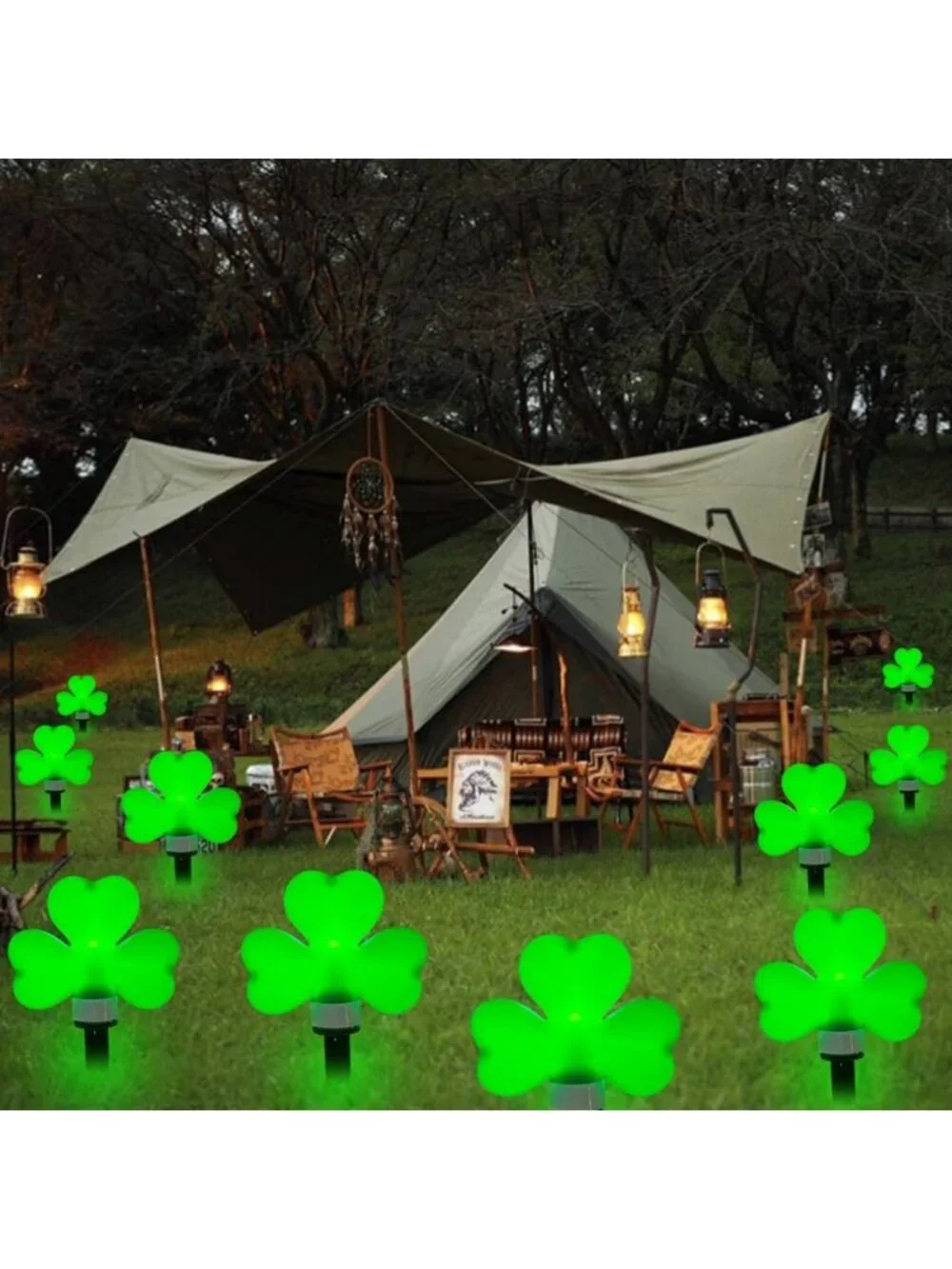 St. Patrick's Day Solar Garden Lights - 8 Pack Waterproof Shamrock Stake Decor